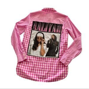 Via Penny Lane Reworked Apparel | Aaliyah Graphic Pink Button Up Shirt